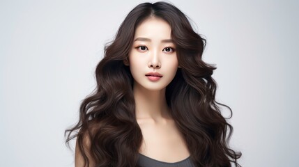 Naklejka premium Young Asian beauty woman curly long hair 