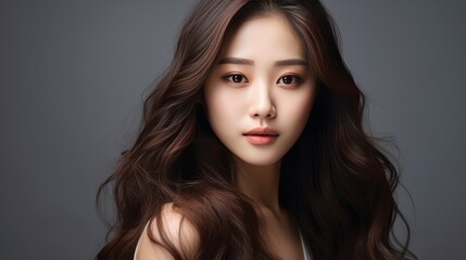 Naklejka premium Young Asian beauty woman curly long hair 