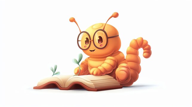 A smiling bookworm cartoon, education element, isolated on white background