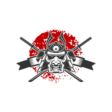 recommend clip art: Samurai warrior mask. Traditional armor of japanese warrior. Vector illustration, shirt graphic. All elements - mask, helmet,