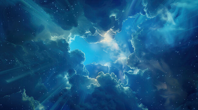 Sunbeams Radiating Through Fluffy Clouds