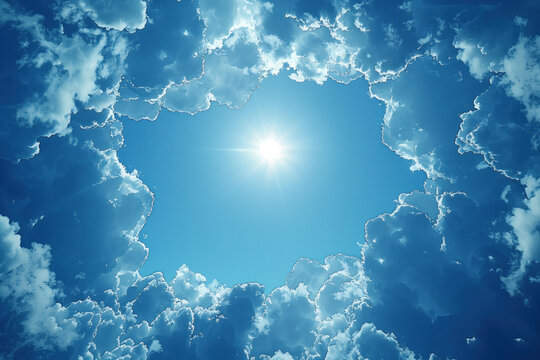 Sunbeams Radiating Through Fluffy Clouds