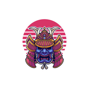 recommend clip art: Samurai warrior mask. Traditional armor of japanese warrior. Vector illustration, shirt graphic. All elements - mask,