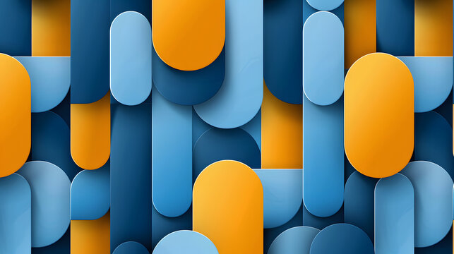 Blue and yellow abstract floating rounded rectangle shapes, geometric shape background template