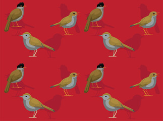 Obraz premium Bird Nightingale-Thrush Cartoon Cute Seamless Wallpaper Background
