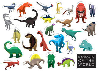 Dinosaurs of the World Set Cartoon Vector Character