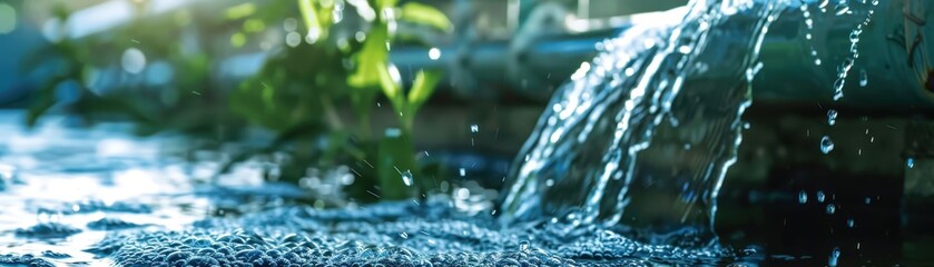 A water treatment plant with purified water flowing out