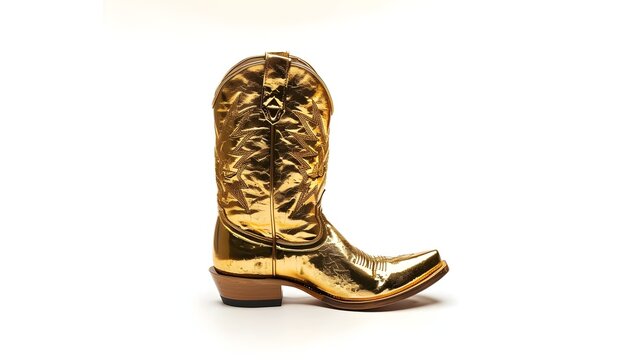 Gold cowboy boot on white background