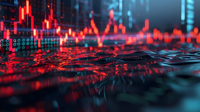 Water droplets splashing with stock market investment chart running through, symbolizing selling hydration as a commodity