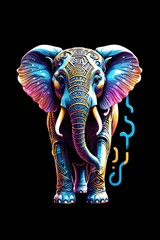 Obraz premium 3d illustration of colorful mythological style Elephant portrait isolated on transparent background