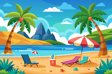Summer Beach landscape vector illustration 