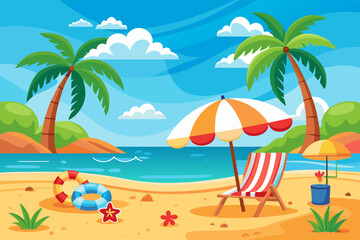 Summer Beach landscape vector illustration 
