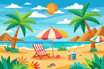 Summer Beach landscape vector illustration 