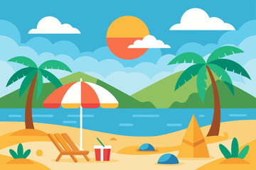 Summer Beach landscape vector illustration 