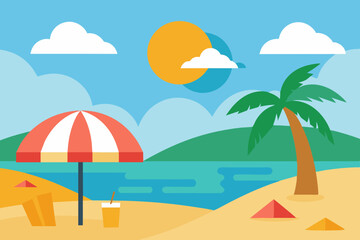 Summer Beach landscape vector illustration 