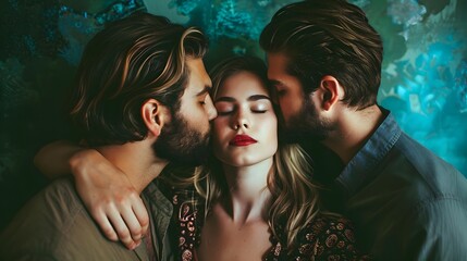 One Woman With Two Boyfriends Polyamorous Romance Trio Kissing