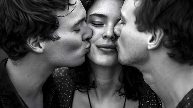 One Woman With Two Boyfriends Polyamorous Romance Trio Kissing