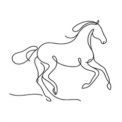 simple outline vector single line drawing silhouette of a horse rearing up, black lines on a white background, doodle