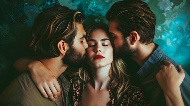 One Woman With Two Boyfriends Polyamorous Romance Trio Kissing
