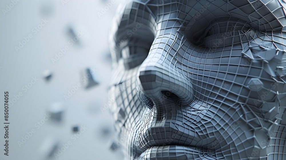 Canvas Prints white colored 3d model of a person's face with squared texture over it