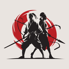 Silhouette of a NINJA WARRIOR with a sword AND AFRICAN WOMEN WARRIOR © idris