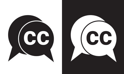 Closed caption line icon on white and black background. EPS 10