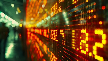 Obraz premium Display of Stock market quotes on LED screen stock