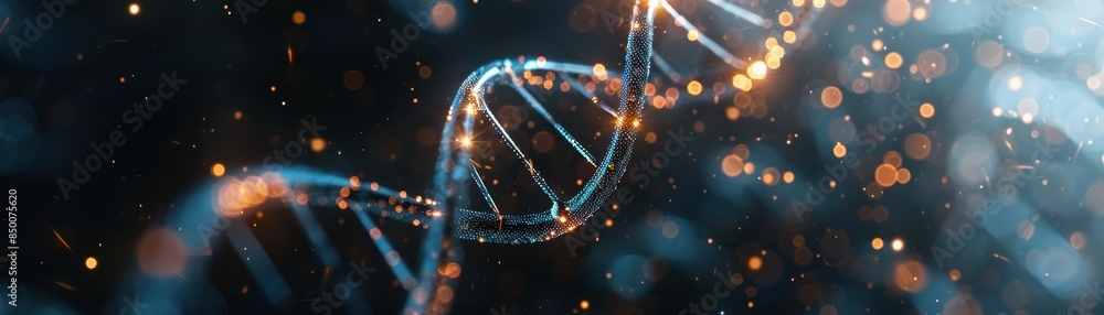 Poster a dark and hazy backdrop defocused dna helix