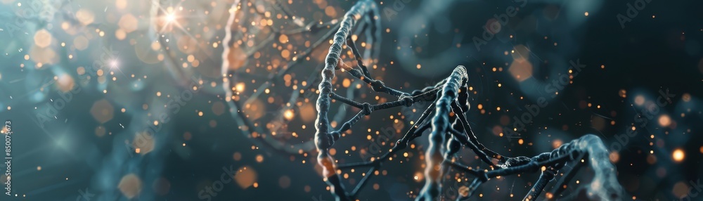 Poster a dark and hazy backdrop defocused dna helix