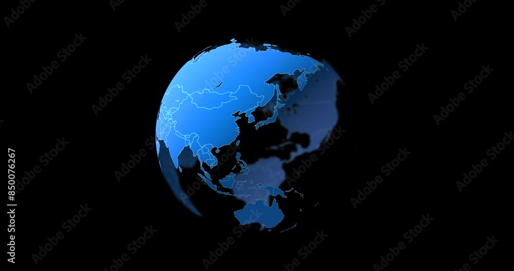 Fototapete Global, earth and connection with hologram, dark studio background or programming with communication. Empty, modern geography or planet with data protection, cyber security or internet with software