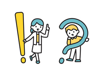 Fototapeta premium 質問する子どもと教える先生のシンプルなイラスト