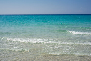 Sun loungers on the shores of the Anlantic Ocean in the city of Varadero on the island of Cuba