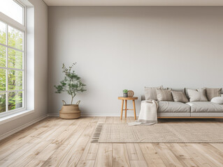 Empty room with natural lighting coming from a side window casting shadows. Interiors composition background.