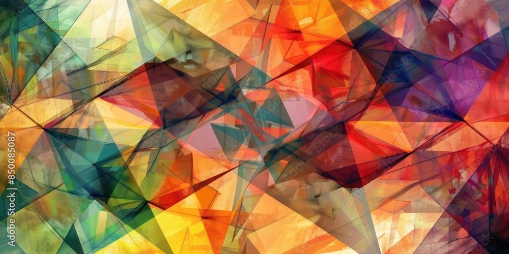 Poster an abstract painting with a geometric pattern and a vibrant color palette. aig51a.