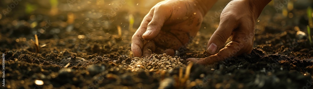 Poster Hands Planting Seeds in the Soil.