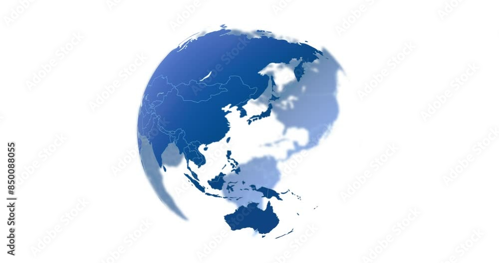 Poster Planet, earth and virtual map of continents with global network, population connection and spin. Digital world, satellite location and worldwide data for communication, travel and white background