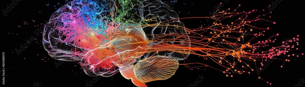 Poster a colorful brain with many different colored dots