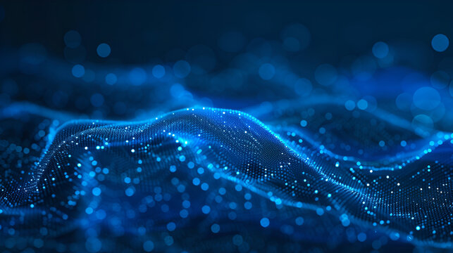 3D rendering of abstract digital particles with depth of field and bokeh effect, Futuristic blue background with glowing particles, Abstract polygonal space low poly dark background with connecting 
