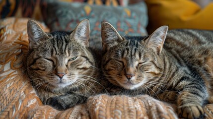Pet Cats Lounging Leisurely At Home