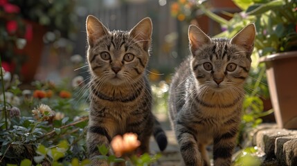 Street Cats Walk Confidently Toward The Camera In A Public Park