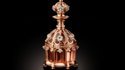 Luxurious perfume bottle close up on black background, isolated elegance in high quality