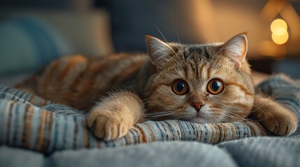 The Big-Eyed, Naughty, And Chubby Cat Is Fixated On Its Target, A British Shorthair Cat