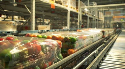 Pallet of wrapped food products in warehouse