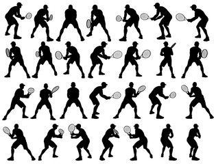 collection of different angle of silhouette male tennis player character , isolated vector for graphic resources
