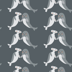 Childrens sea animals pattern, childish ocean marine life seamless background. Nursery baby animals print. Underwater inhabitants collection background for kids textile, clothes, wallpapers.