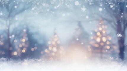 Naklejka premium Christmas blurred forest background. Natural Winter Christmas wallpaper. Winter with blur landscape.