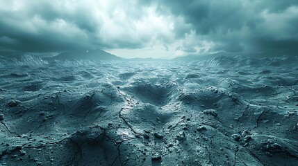 Seismic waves visible in ground, undulating earth under a stormy sky, clear space for text Seismic waves, ground movement, earthquake impact, dynamic earth