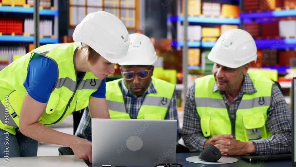 Poster warehouse inventory management on computer