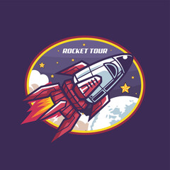 Vector Illustration of Rocket with Moon and Clouds in The Space with Simple Illustration Available for Tshirt Design