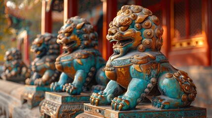 Ancient Bronze Lions Serve As Majestic Handles On A Vat In The Forbidden City